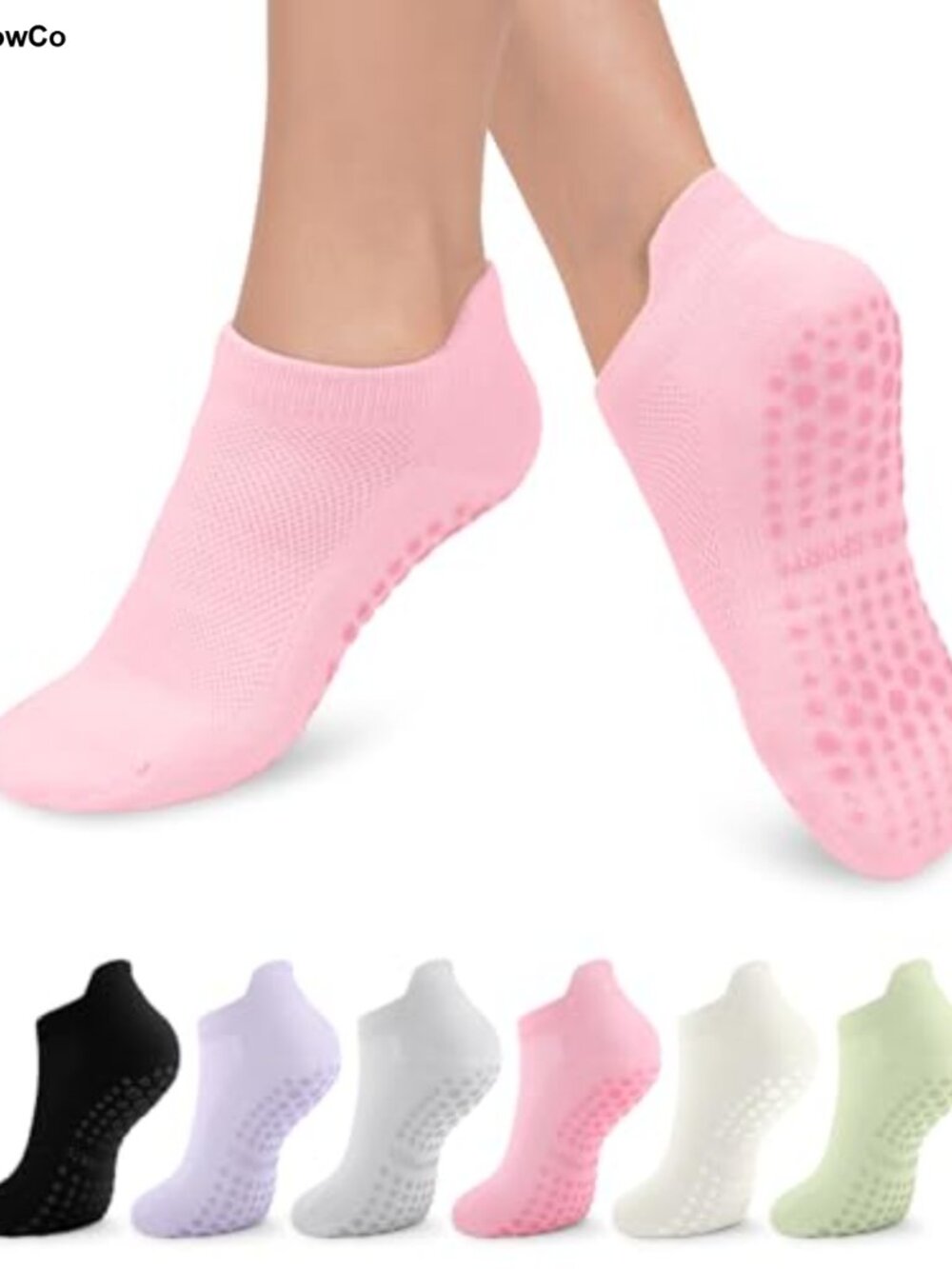 Aoliks 6 Pairs Pilates Grip Socks Women Non-slip Yoga Barre Ballet